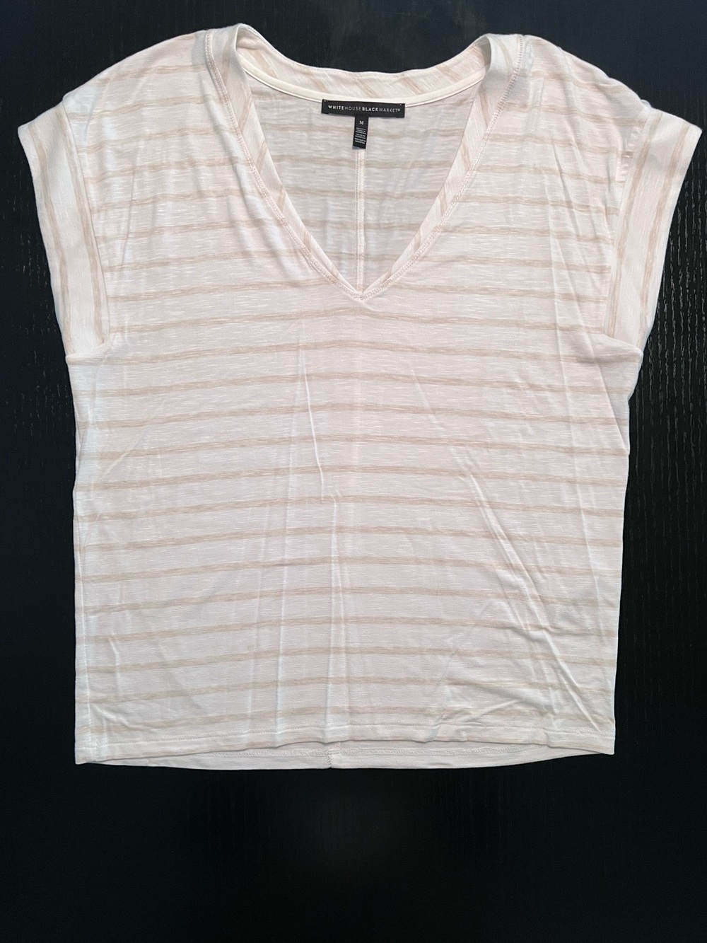 White House Black Market White Striped Cap Sleeve Short Sleeve, Medium